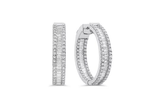 Baguette and round diamonds earrings for rent