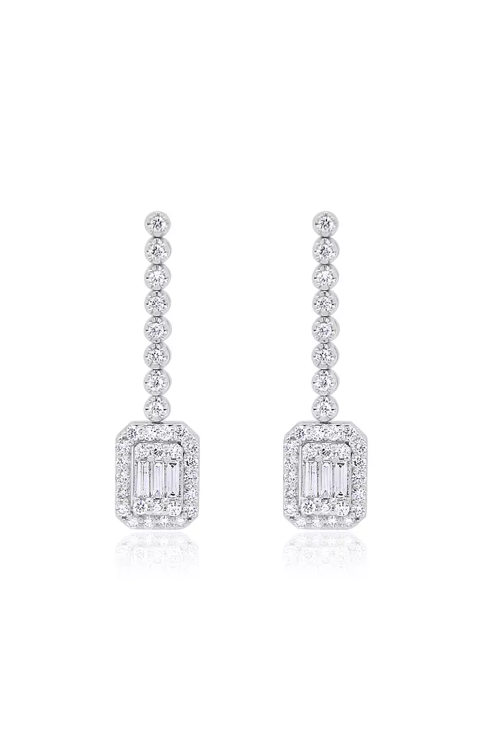 emerald and baguette shaped drop diamond earrings for rent