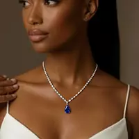 Eco Diamonds Tennis Necklace with an Eco Sapphire Pendant Drop Rent