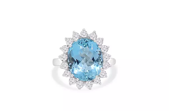 rent blue aqua and diamonds oval shaped lady diana ring 