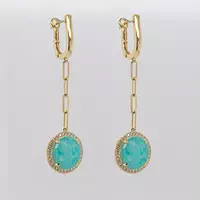 blue bridesmaids earrings with blue green circles and diamonds for rent for bridal event or wedding day