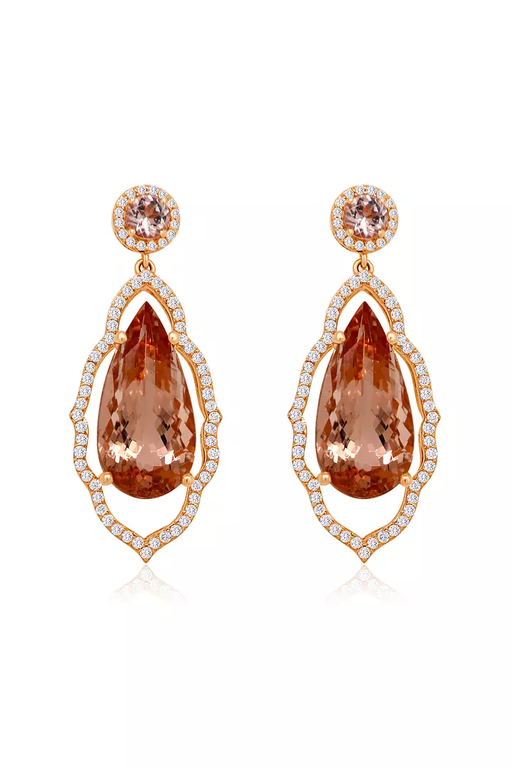 Rent morganite and diamonds drop earrings in rose gold for special occasion