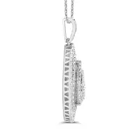 sideways view of a teardrop shaped diamond necklace for rent