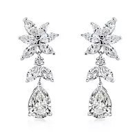 Rent Floral and Pear Shaped Diamond Drop Earrings in White Gold