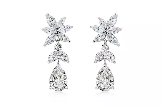 Rent Floral and Pear Shaped Diamond Drop Earrings in White Gold