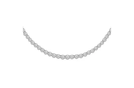 detail of a tennis diamond necklace for rent in white gold