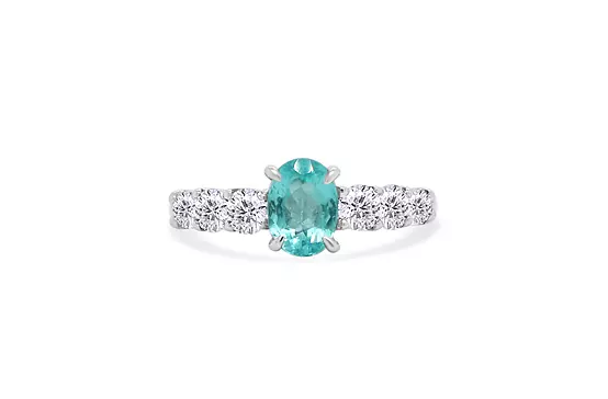 blue paraiba and diamonds cocktail fashion ring for rent