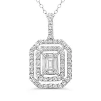 Rent emerald shaped designer diamond pendant necklace for wedding day bridal rental