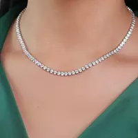 Portofino Oval Shaped Bezel Set Eco Diamonds Tennis Necklace Rent