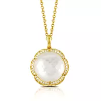 doves by doron paloma white orchid collection circle pendant with mother of pearl for rent for bridal events or weddings