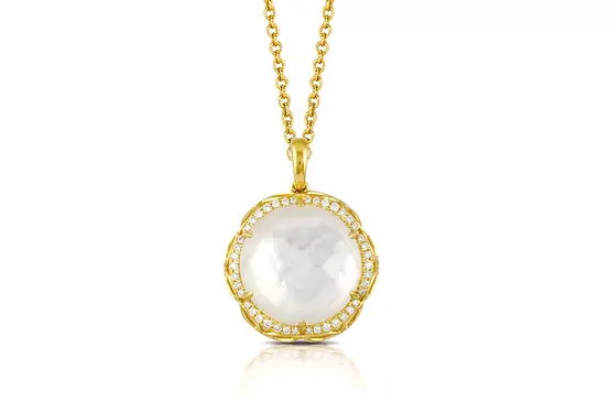 doves by doron paloma white orchid collection circle pendant with mother of pearl for rent for bridal events or weddings