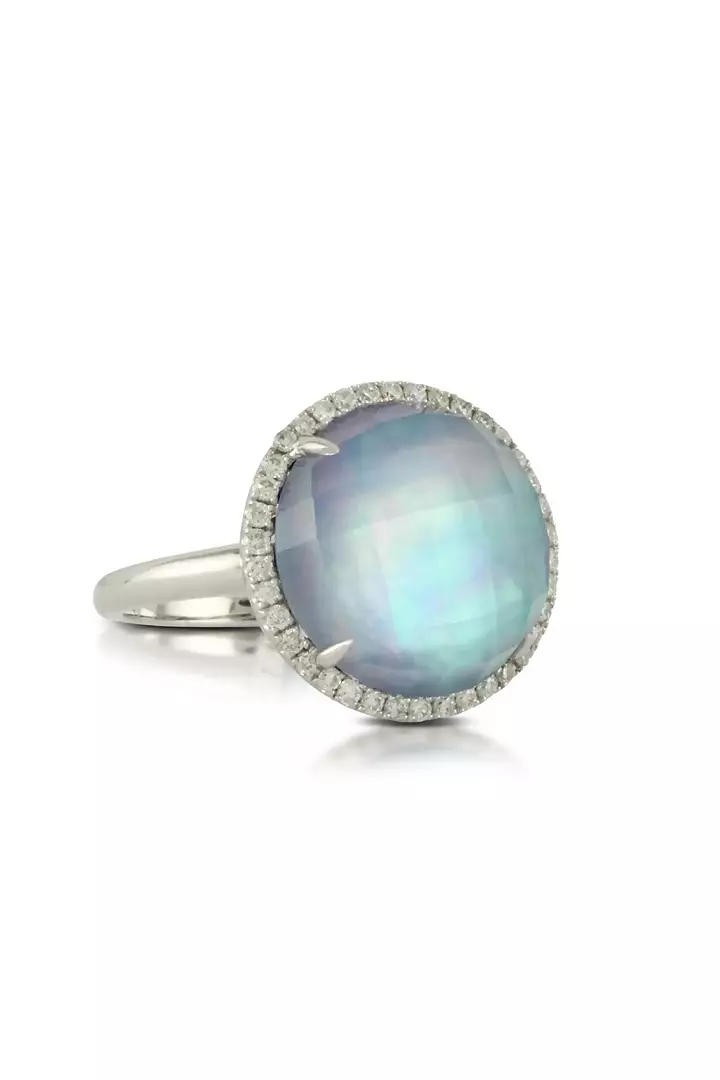 Doves ivory sky blue diamond ring for rent