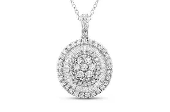 circle diamond pendant necklace in white gold for rent for bridal rentals