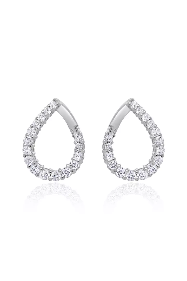 white gold diamond fashion drop hoop earrings for wedding