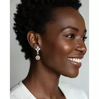 Rent Yellow Eco Diamonds and White Eco Diamonds Drop Earrings on a black  model 