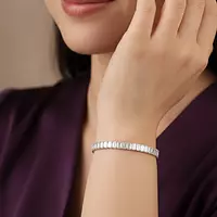 Emerald Shaped Diamond Tennis Bracelet (Bangle)