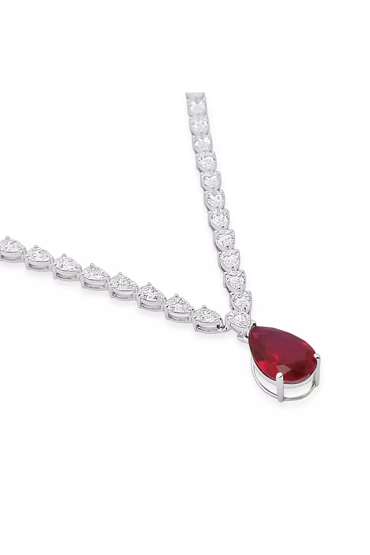 Rent Pear Shaped Diamond Tennis Necklace with a Ruby Drop Pendant