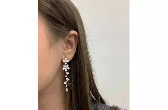  On Model Diamond Flower Baguettes Drop Earrings for Rent