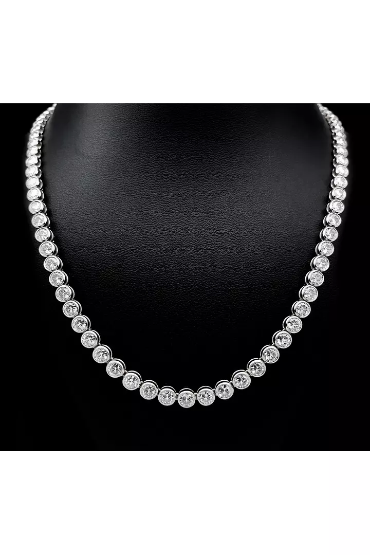 round bezel set diamond tennis necklace for rent for a wedding