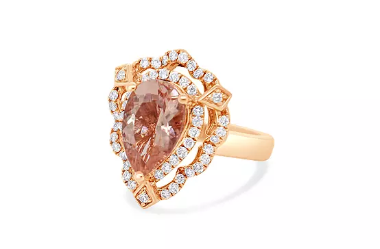 rent rose gold morganite and diamonds ring for wedding day