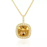 rent yellow beryl and white diamonds cushion shaped yellow gold pendant necklace for bridal rental