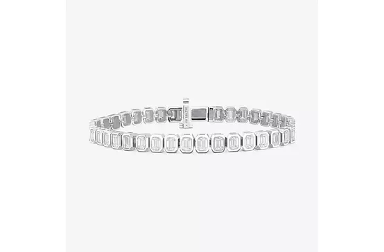 Rent Bezel Set Emerald Shaped White Gold Eco Diamonds Tennis Bracelet
