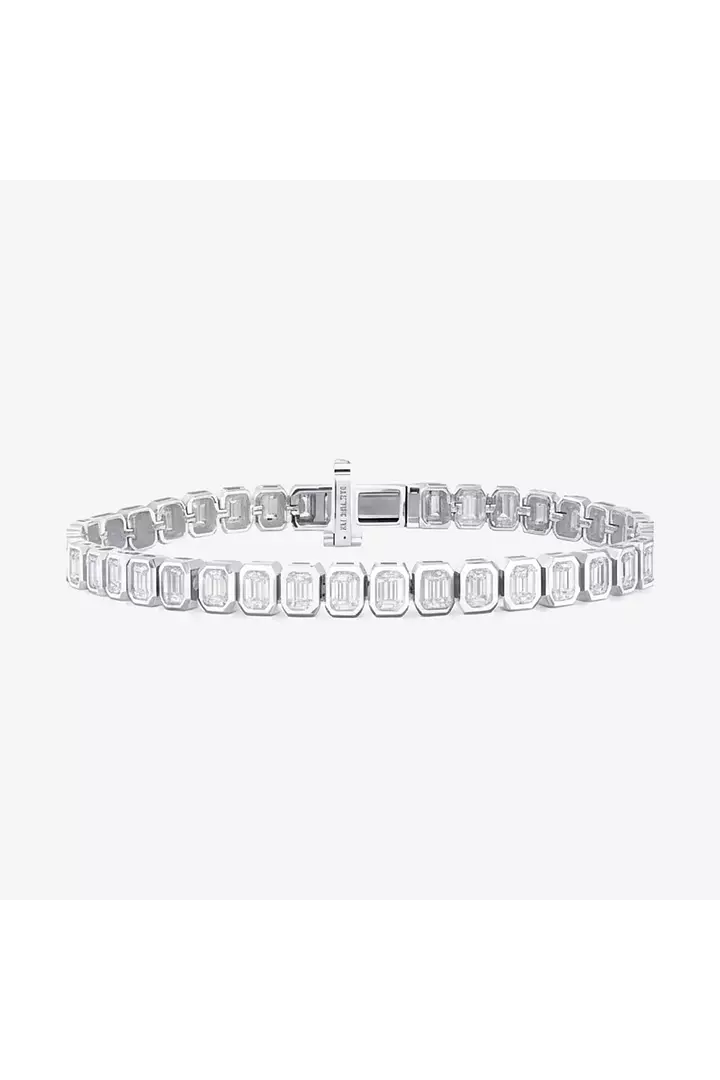 Rent Bezel Set Emerald Shaped White Gold Eco Diamonds Tennis Bracelet