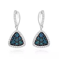 rent designer drop earrings with blue diamonds in white gold