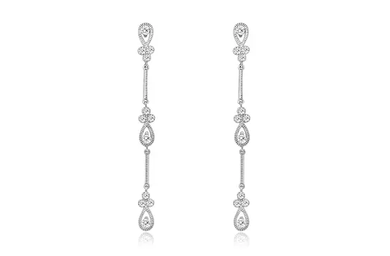 rent diamond drop stick pear shed white gold earrings for special occasion