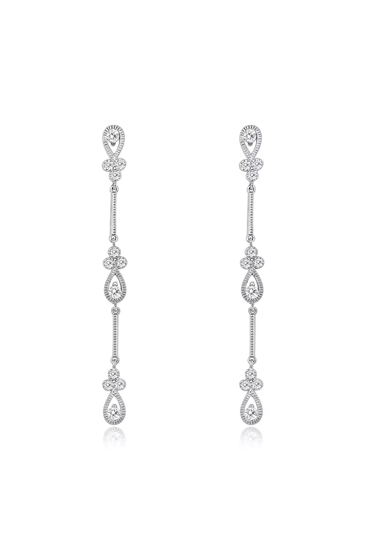 rent diamond drop stick pear shed white gold earrings for special occasion