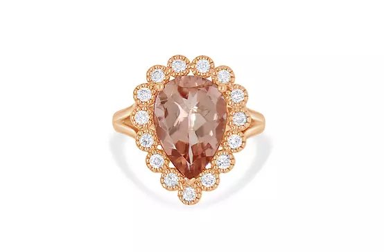 rent rose gold pink morganite and diamonds ring in pear shape