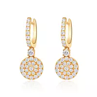 Yellow Gold and Diamond circle drop disc earrings for rent for weddings