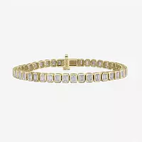 Bezel Set Emerald Shaped Eco Diamonds Tennis Bracelet