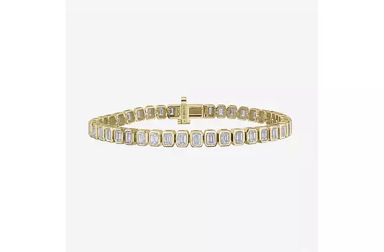Bezel Set Emerald Shaped Eco Diamonds Tennis Bracelet