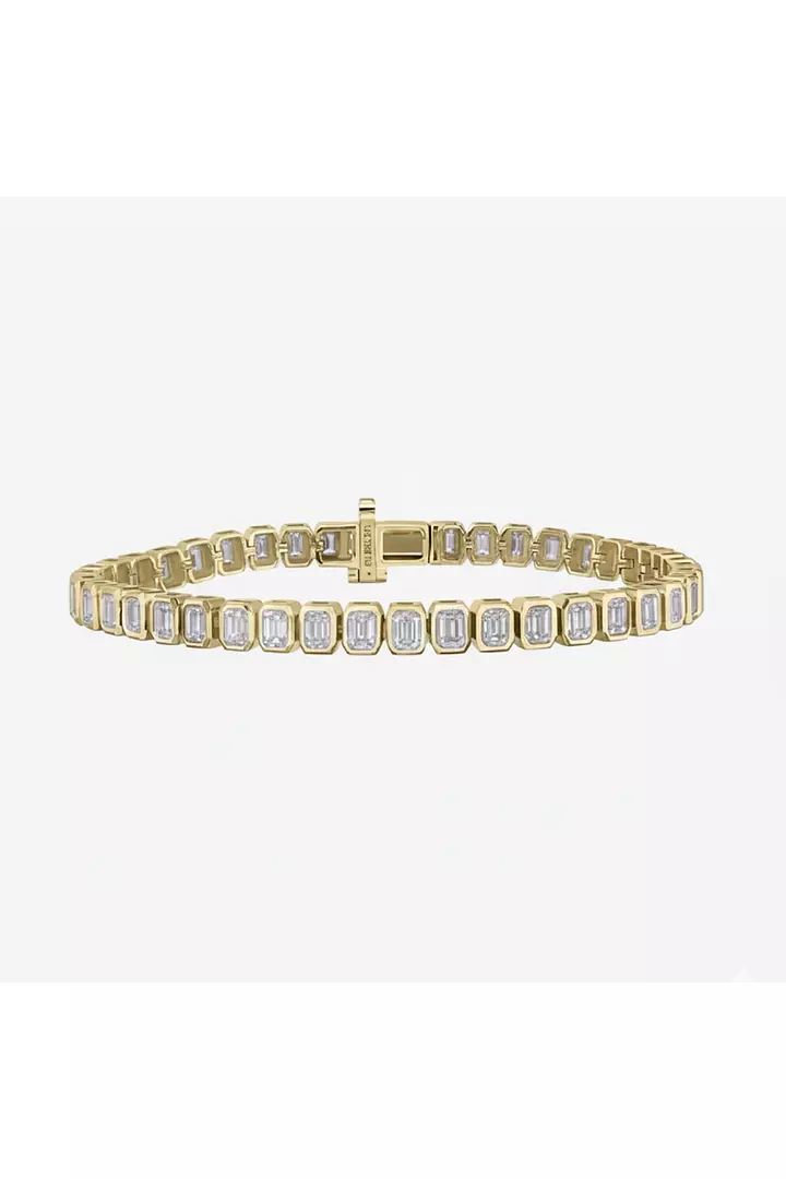 Bezel Set Emerald Shaped Eco Diamonds Tennis Bracelet