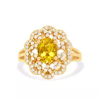 Yellow Beryl and Diamonds Yellow Gold Cocktail RIng for Rent for Special Event