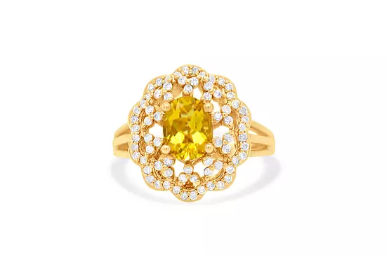 Yellow Beryl and Diamonds Yellow Gold Cocktail RIng for Rent for Special Event