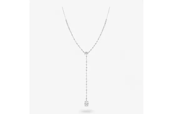 Diamond lariat necklace with an oval drop for rent