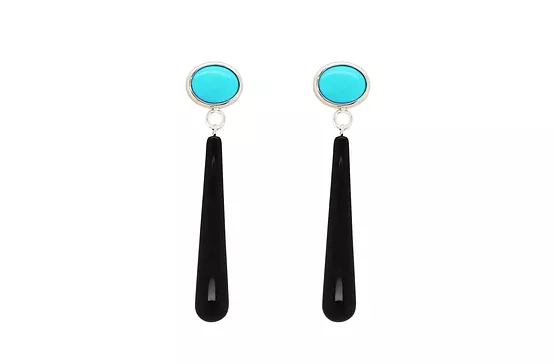 Turquoise and black onyx drop earrings for rent