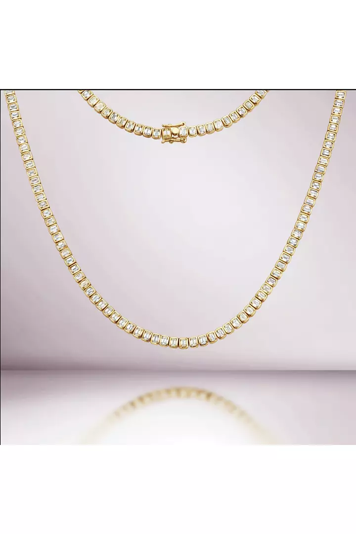 emerald shaped bezel set diamond tennis necklace for rent