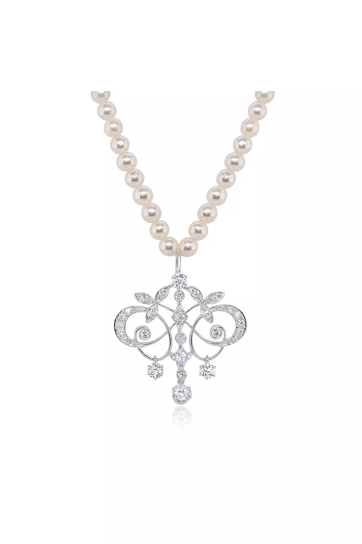 Art Nouveau Diamond Drop Pearl Necklace