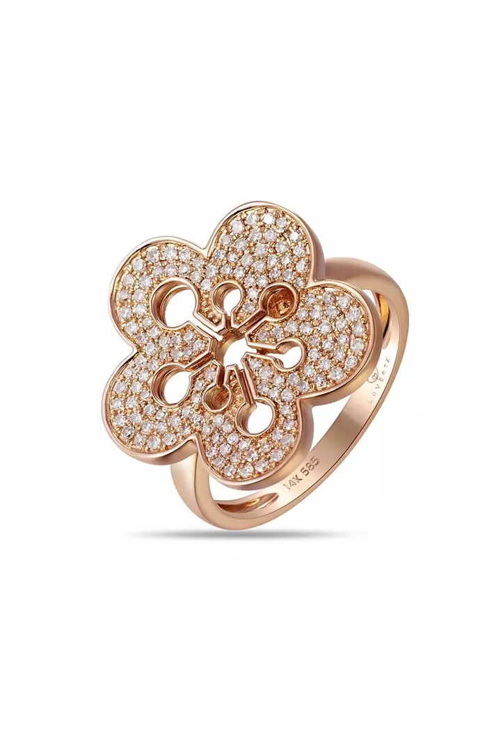 The intricate flower design of the Diamond Flower Cocktail Ring