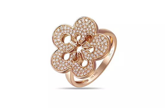 The intricate flower design of the Diamond Flower Cocktail Ring