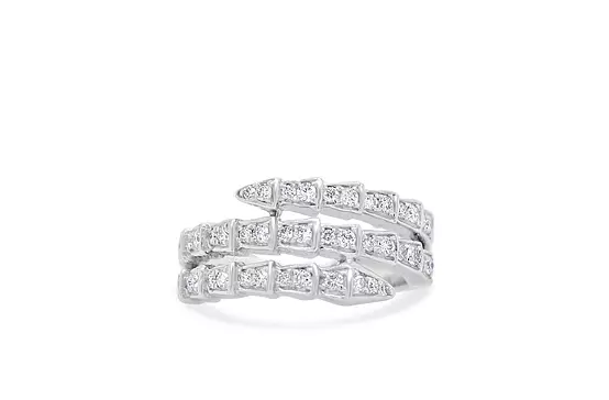 triple wrap diamond serpentine ring with diamonds in white gold