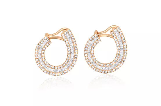 yellow gold diamond baguette laurel earrings for rent