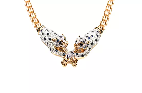 Rent Cartier Style Tiger Diamond and Sapphire Necklace