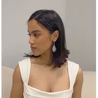 teardrop pear shaped drop earrings for rent on a model