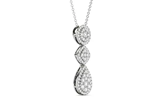 side view of triple diamond pave necklace