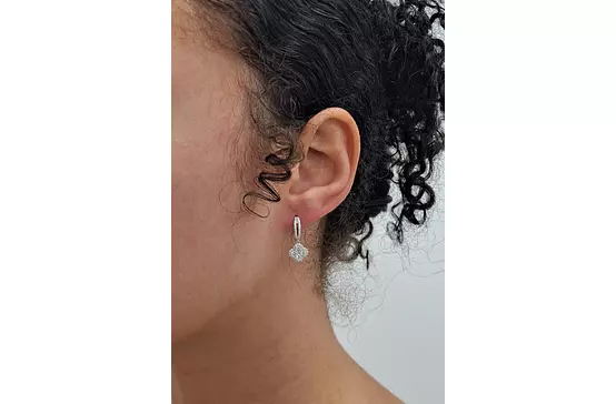 florette diamond drop earrings on model