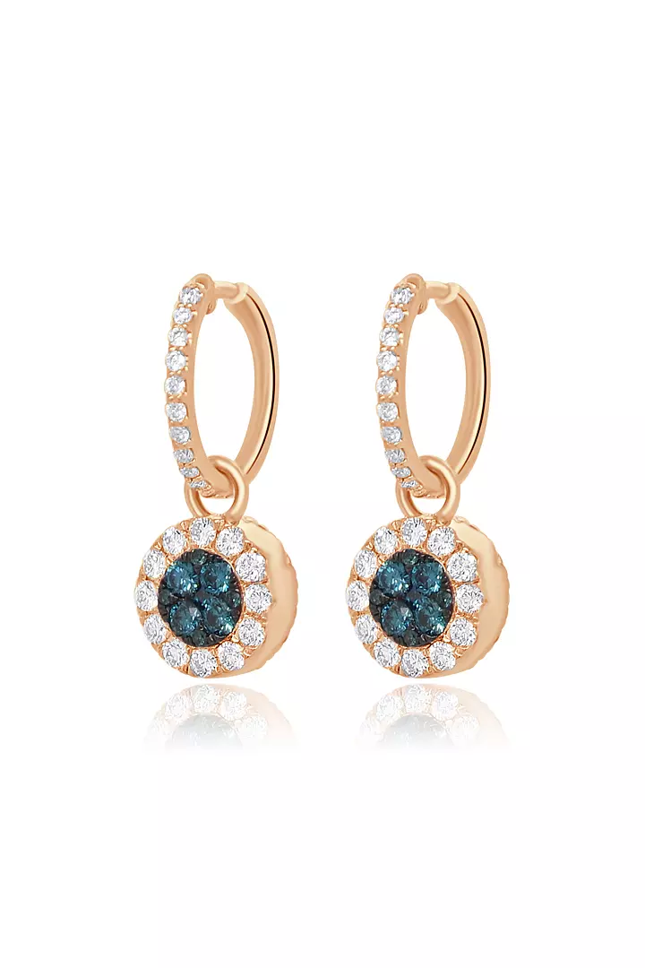 Rent blue and white diamond circle drop earrings for a wedding
